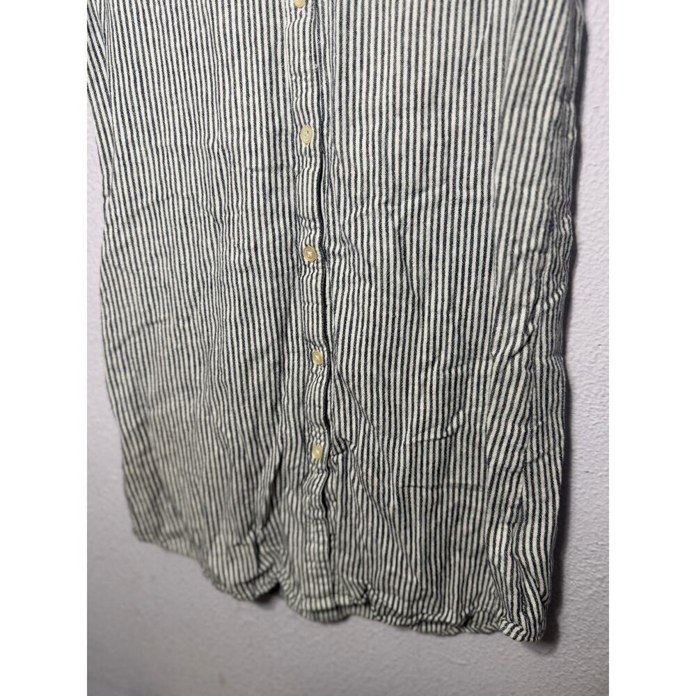 Gap Dress Stripe Button Front V-Neck Sleeveless Lightweight Linen Black Womens S - Picture 3 of 10
